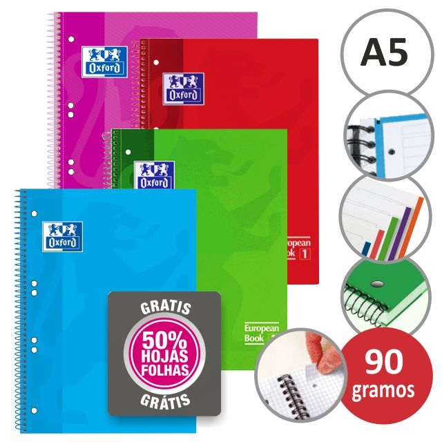 cuadernos oxford a5 cuartilla block 120 hojas 50