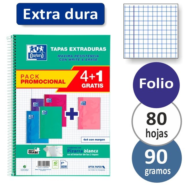 Comprar Cuadernos Oxford Tapa Extradura Pack.4+1 colores Tendencia