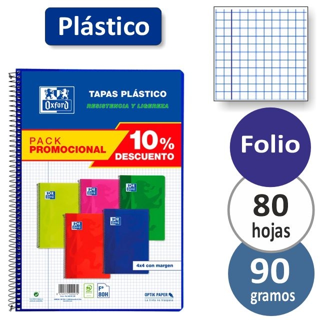 cuadernos oxford tapas plastico colores pack