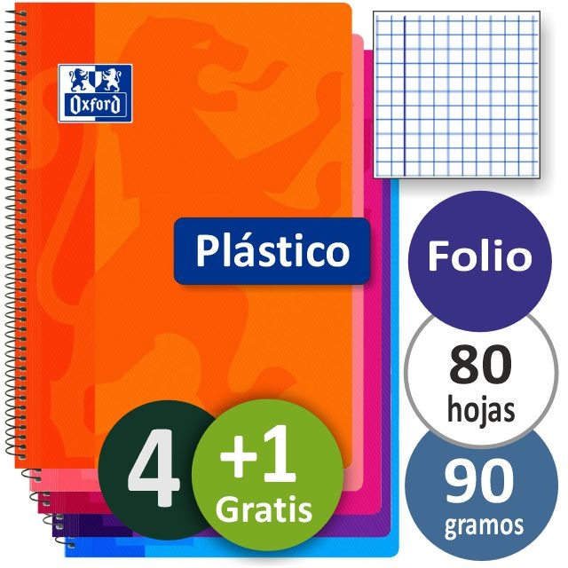 Comprar Cuaderno Oxford tapas plástico, folio 80 hojas 90 gramos