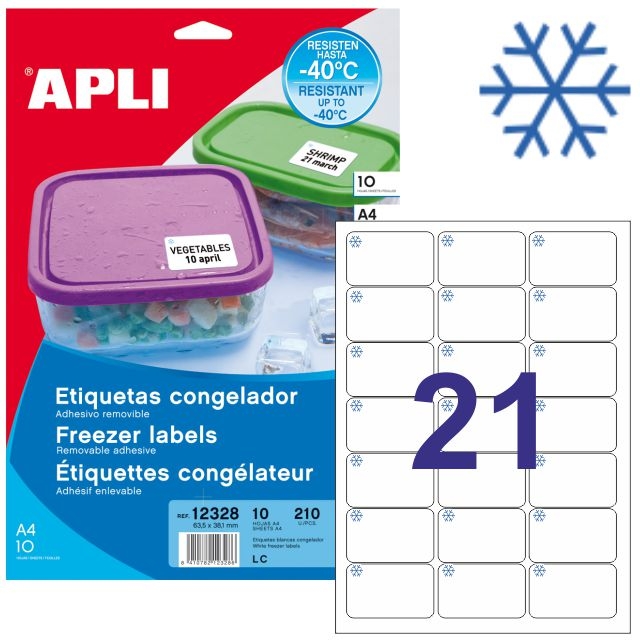 Etiquetas adhesivas Apli 12328 para congelador 63,5x38,1