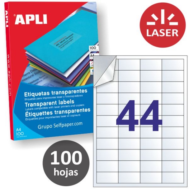 Comprar Etiquetas transparentes Apli 12962, 48,5 x 25,4, láser 44x