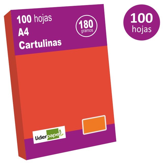 Comprar Pack 100 hojas cartulinas Din A4 folio, 180 gramos rojo