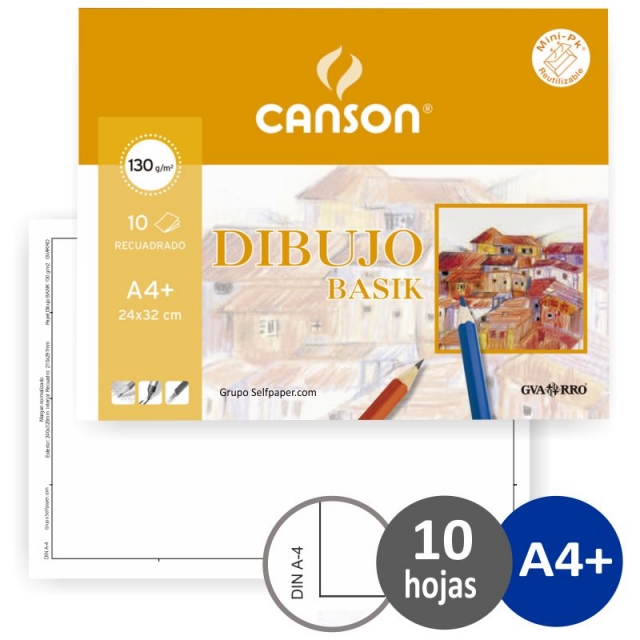 hojas papel dibujo canson basik a4 recuadro