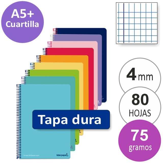 libreta cuaderno tapas duras cuadros cuartilla a5