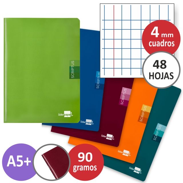 Comprar Libreta grapada A5+, cuartilla 90 grs cuadros 4 mm, 48 hjs