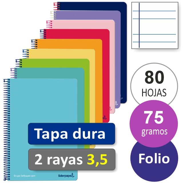 Comprar Libreta Pauta ancha, 2 rayas, 3,5 mm, tapas duras, folio