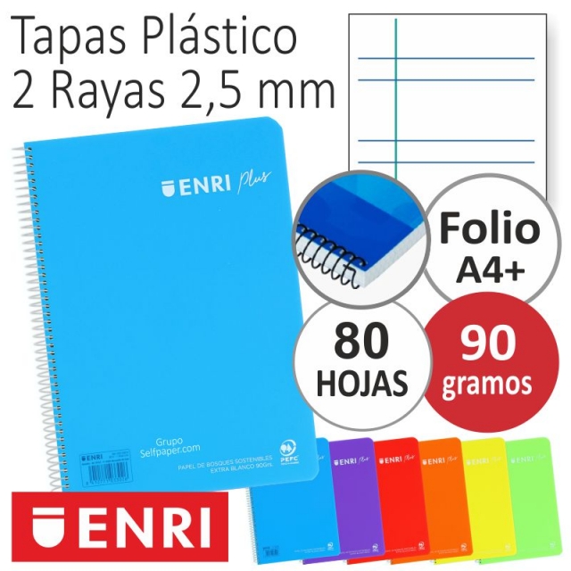 Comprar Libretas Tapas plástico Enri Plus 90 grs. 2 Rayas Pauta 2,5