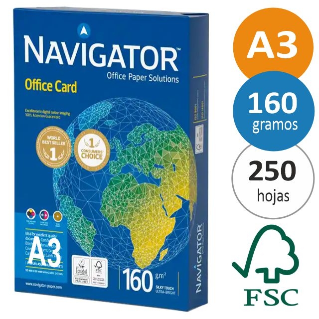 navigator a3 160 gramos office cards, 250 hojas