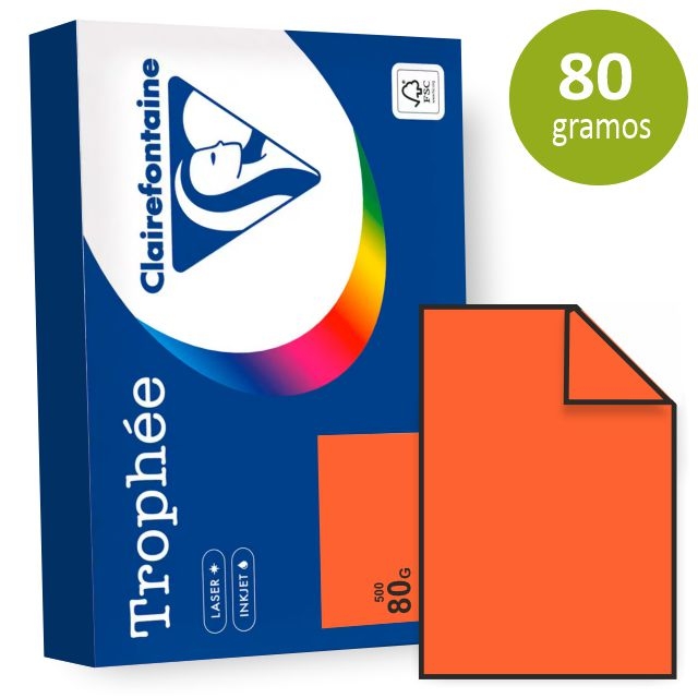 Comprar Papel Din A4 color naranja fuerte, vivo, intenso, 500 hojas