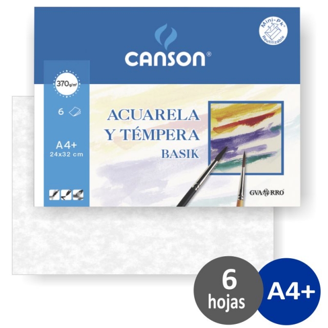 Papel Acuarela tempera Din A4+ paquete 6 hojas 370 grs