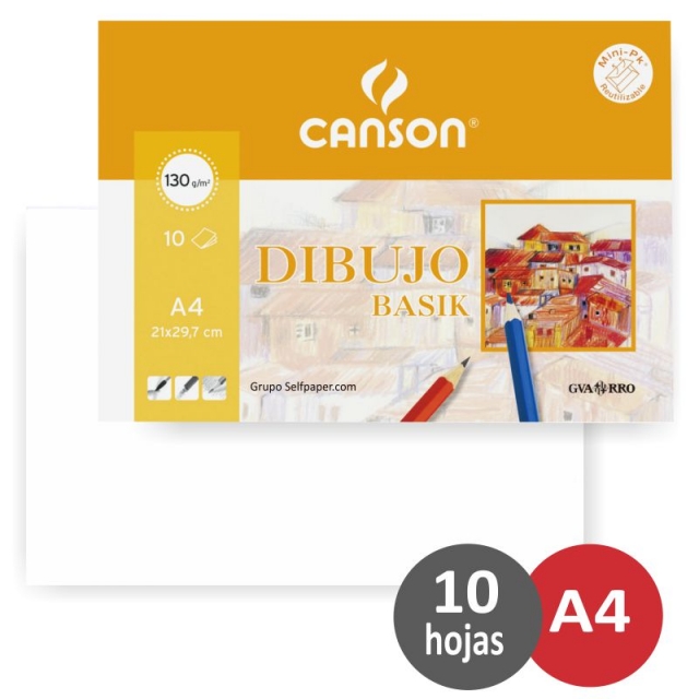 papel dibujo a4 canson basik 130 grs minipack 10