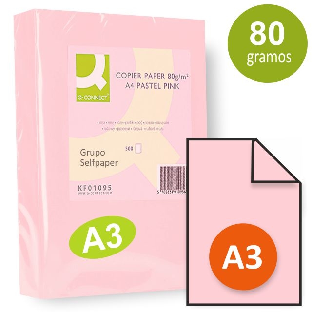 Comprar Papel Din A3 color Rosa claro, 500 hojas Q-Connect 80 gramos