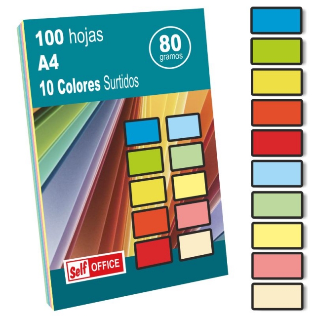 papel din a4 10 colores surtidos. pte. 100 hojas