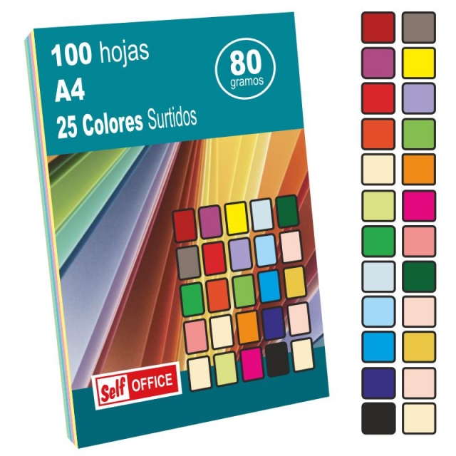 papel din a4 de 25 colores surtidos   100 hojas