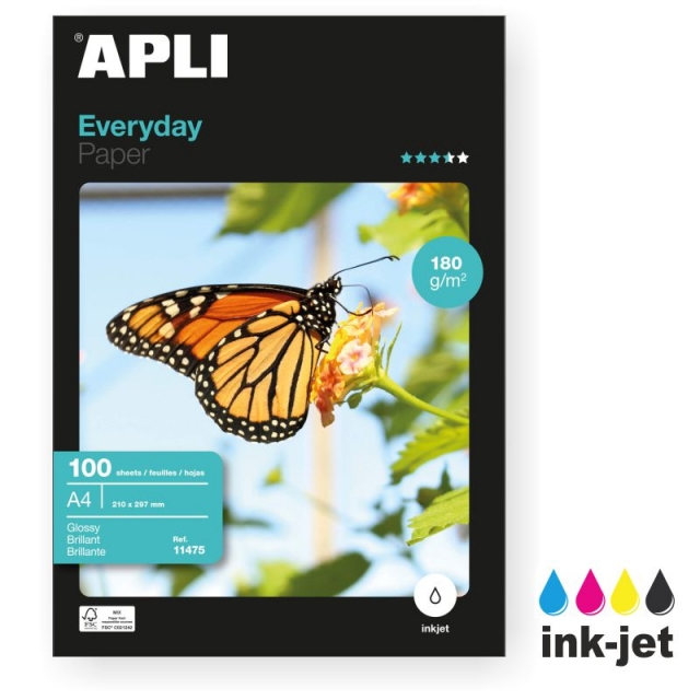 Comprar Papel Fotográfico Apli A4 180 grs glossy brillo 100 hojas