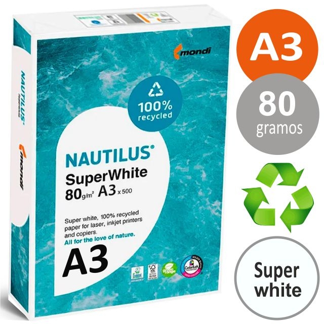 Comprar Papel reciclado Din A3, Nautilus SuperWhite ultra blanco