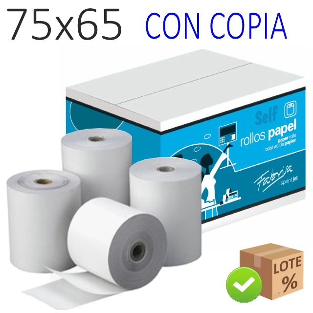 Comprar Rollos papel registradora 75x65 Duplicado, doble, con copia