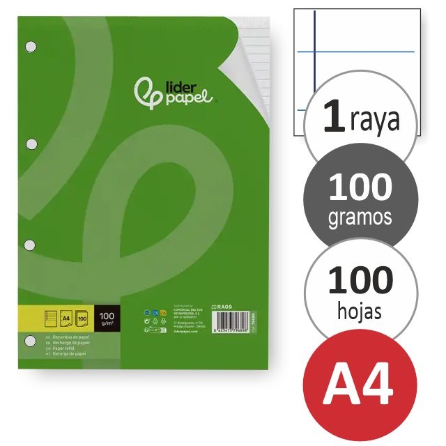 Comprar Recambio carpeta 4 anillas una raya horizontal, Din A4 100 g