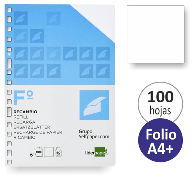Comprar Recambio de papel Folio liso en blanco, 16 anillas, 100 hjs
