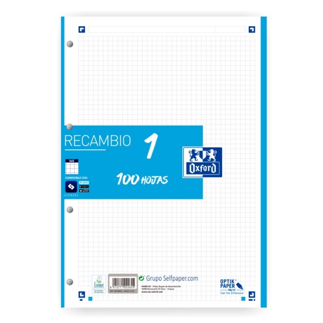 Comprar Recambio Oxford cuadros, hojas sueltas, Turquesa 400106620