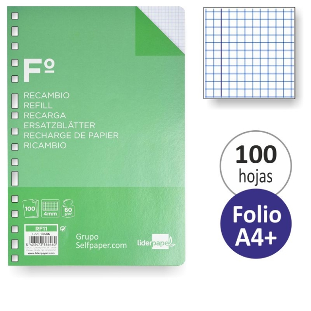 Comprar Recambio de papel para carpeta 16, 4 o 2 anillas, cuadros 4