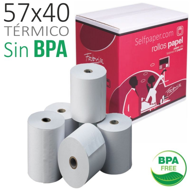 Comprar Rollos papel térmico 57x40x12 TPV, tarjeta recargas, Sin BPA
