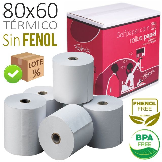 Comprar Rollos de papel térmico 80x60x12, sin Fenoles, sin Bpa Lote