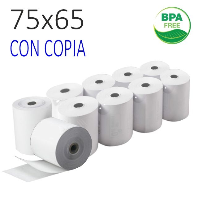 Comprar Rollos papel registradora 75x65x12 duplicado, con copia