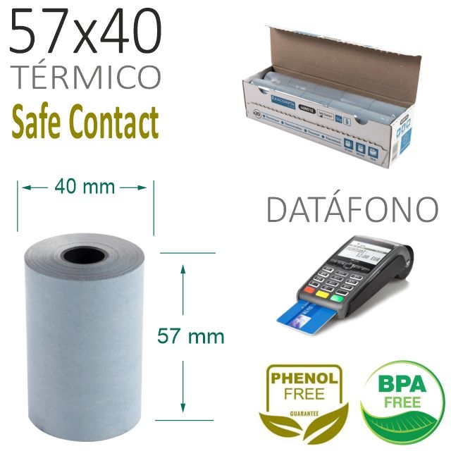 Comprar Rollos papel térmico 57x40 Safe Contact datáfono Tpv tarjeta