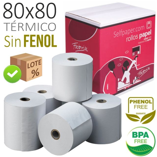 Comprar Rollos papel térmico 80x80x12, Sin Fenoles, sin Bpa, Lote