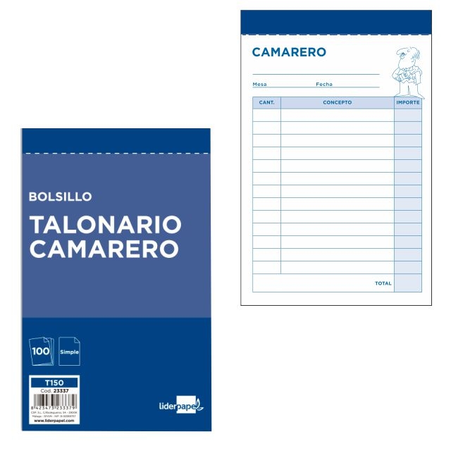Comprar Talonario camareros bolsillo sin copia, 100 hojas T150