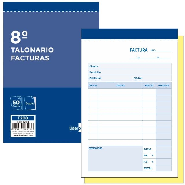 Comprar Talonario de facturas, T-68, T200, 8º, A6 duplicado 105x155