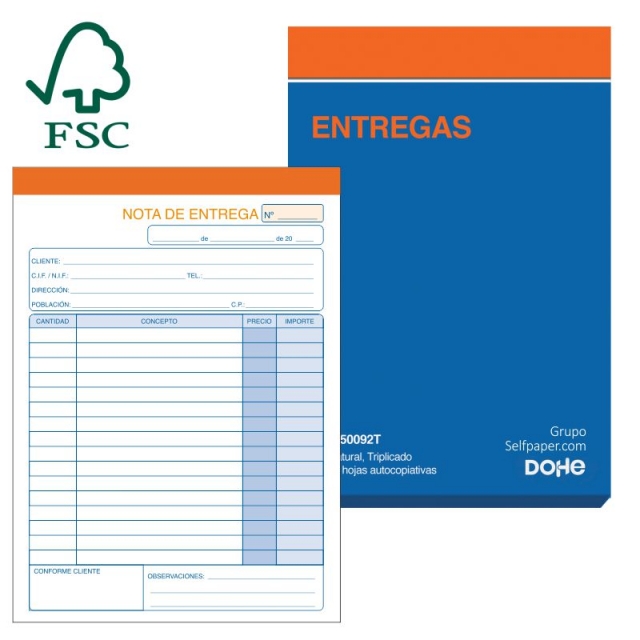 talonario notas entrega triplicado t-92, 50092t