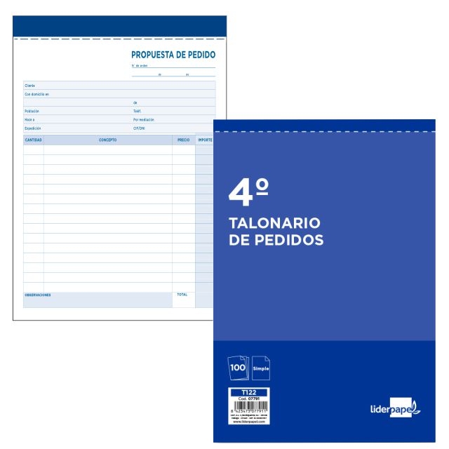 talonario pedidos liderpapel t122 sin copia