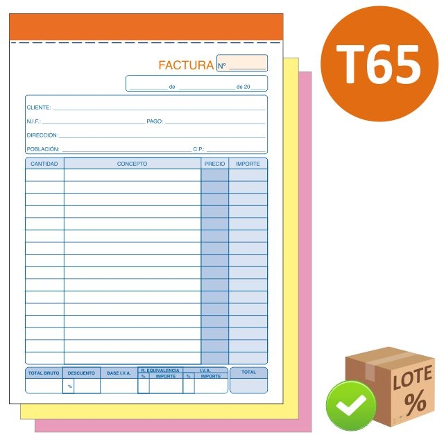 Comprar Talonario de Facturas T-65 cuartilla vertical triplicado 71T
