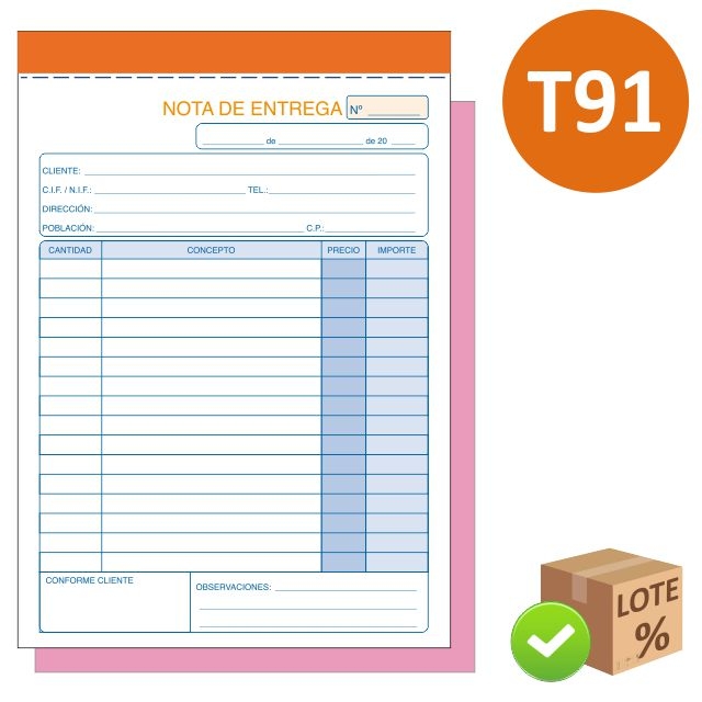 Comprar Talonario T-91 Nota de Entrega Duplicado 4º Natural 53D