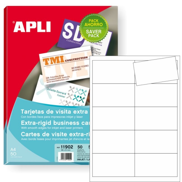 Comprar Tarjetas de visita Apli extra rígidas, bordes lisos caja 500