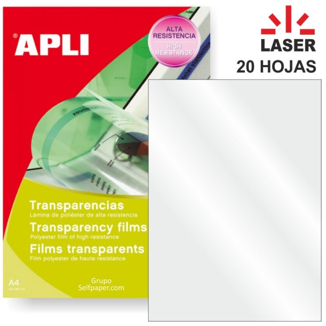 Comprar Transparencias para impresoras Laser Apli, Blister 20 Hjs A4
