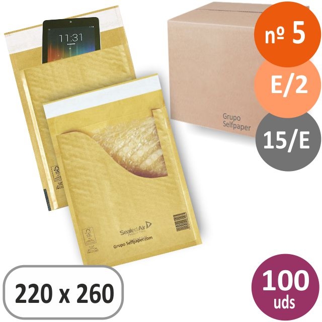 Comprar Caja de 100 bolsas acolchadas burbujas nº 15, E/2, 220x260mm