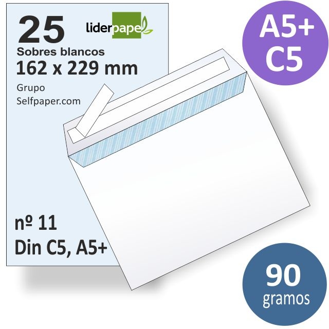 Comprar Pack 25 sobres 162x229 Nº11 Blancos, Din C5, A5+