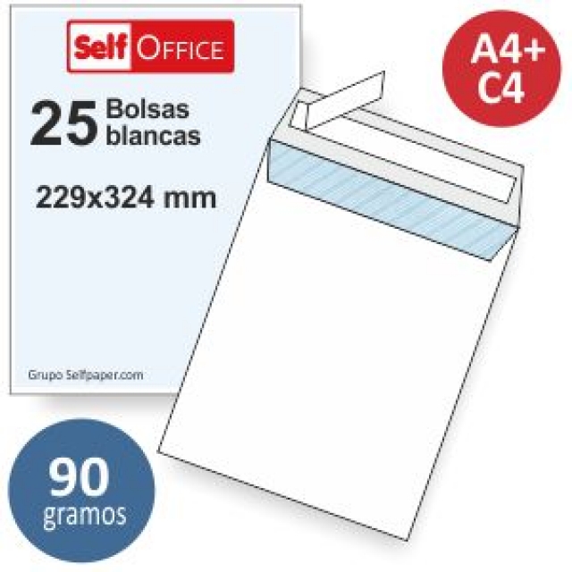 Comprar Paquete 25 sobres tipo bolsa 229x324 mm blancos [ Din A4 C4