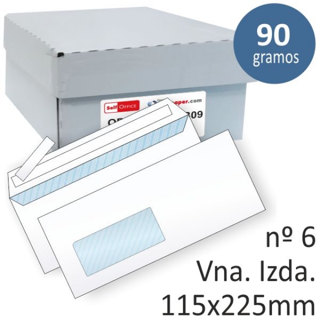 Comprar Sobres 115x225 americanos Ventana Izquierda Self caja 500 Ud