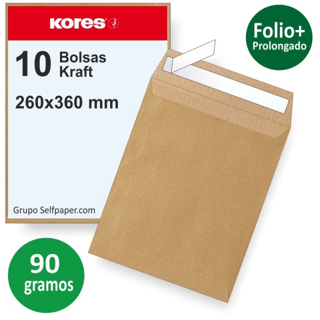 Comprar Sobres bolsas 260x360 Folio prolongado Kraft marrón Pack 10u