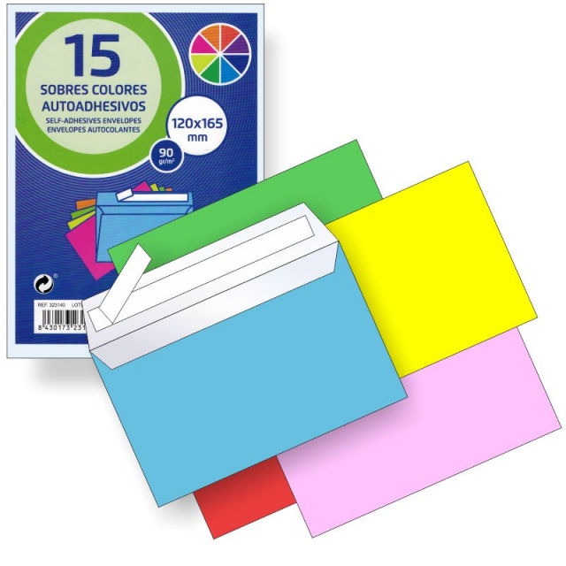 Comprar Sobres de colores 120x165 Paquete 15 surtidos