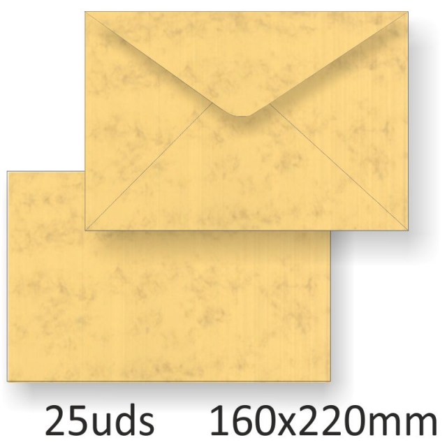Comprar Sobres pergamino marmoleado Ocre 160x220mm paquete 25 u