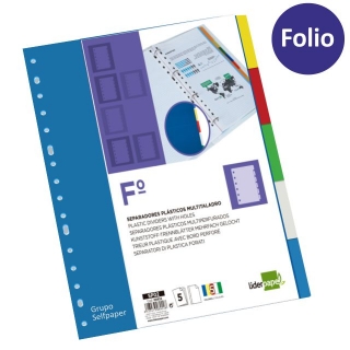 Separadores archivador 5 colores plastico folio  Self-office 90452