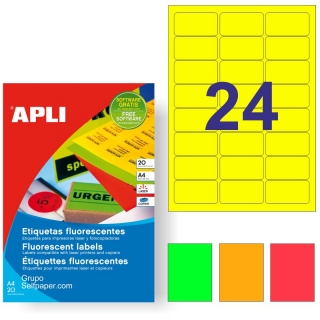 Etiquetas Din A4 fluorescentes neon, impresora  Apli 2870