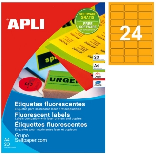 Etiquetas Apli 2871 naranja fluorescente 64x33,9mm