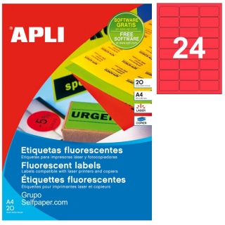 Etiquetas Apli 2872 Rojo fluorescente neon